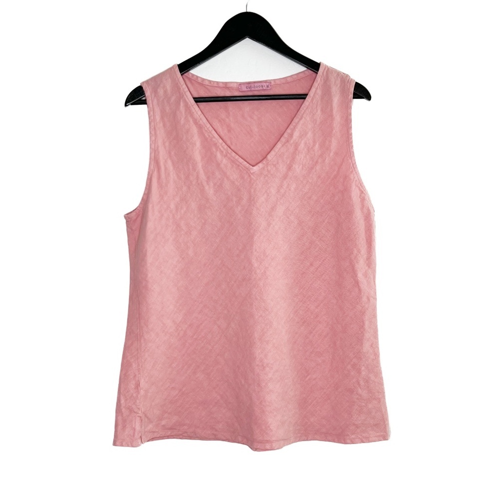 cut loose Pink V-Neck Sleeveless Linen Tank Top 21.5" P2P - Picture 4 of 9